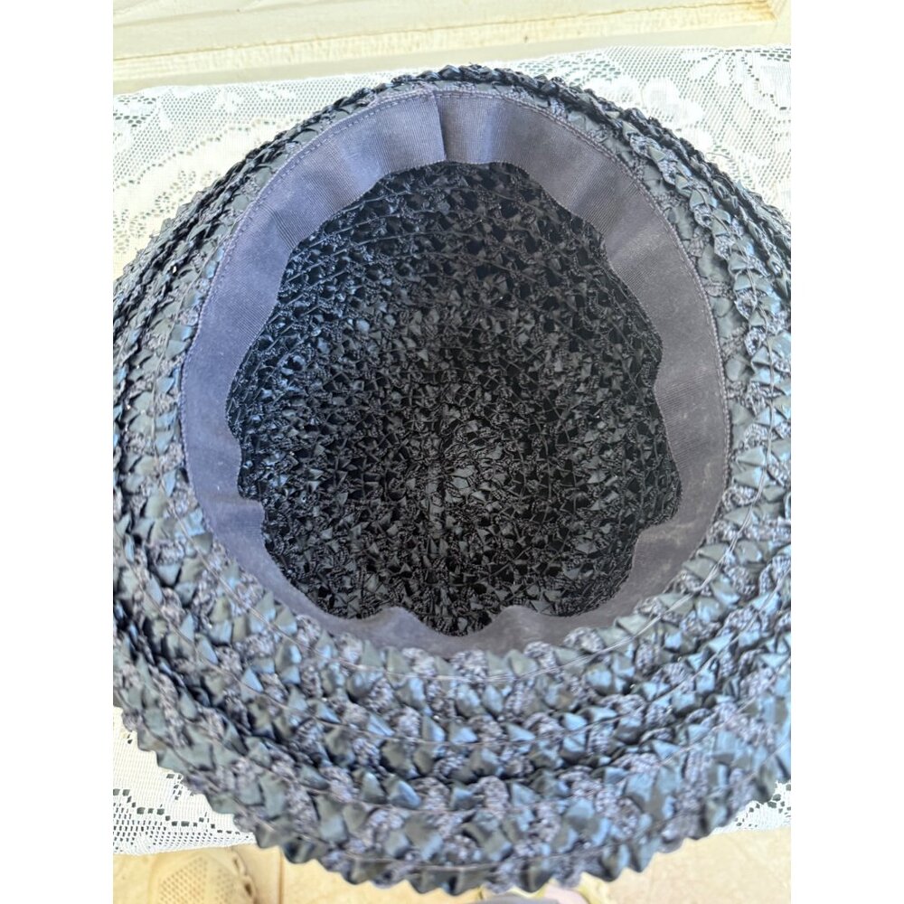 Vintage 1950s Raffia Straw Blue Womens Fedora Style Hat - Picture 5 of 9